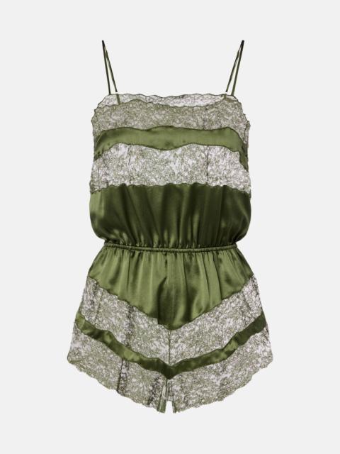 SAINT LAURENT Lace-trimmed silk satin romper