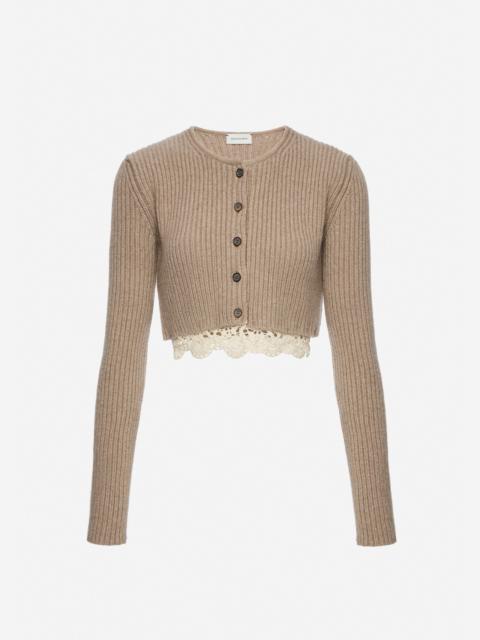 MAGDA BUTRYM Long-sleeve crochet-trim cropped cardigan in beige