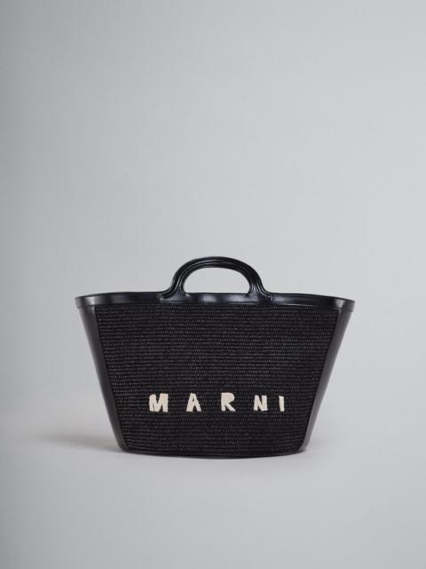 Marni TROPICALIA LARGE BAG IN BLACK LEATHER AND RAFFIA