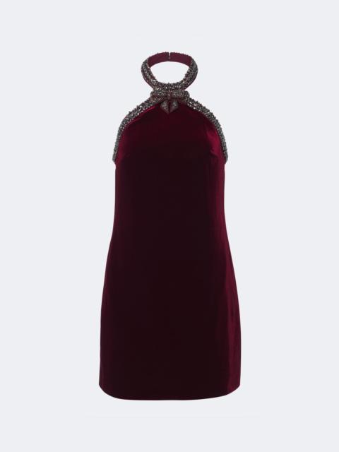 self-portrait Embellished halterneck velvet minidress