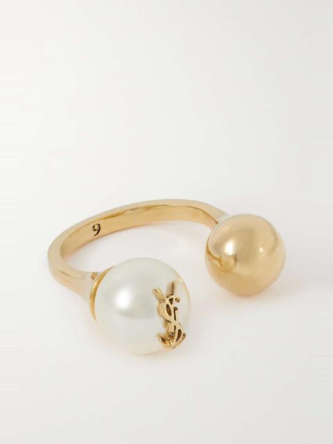 SAINT LAURENT Cassandre gold-tone faux pearl ring