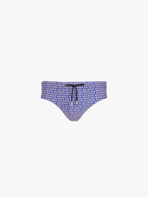 Balmain Bicolor electric blue and orange swim briefs with Balmain monogram