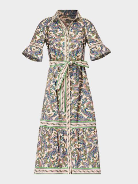 Shoshanna Alix Flounce Paisley-Print Midi Dress