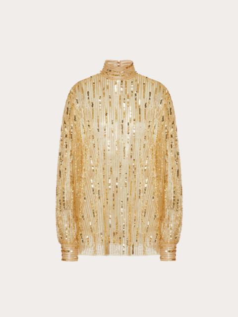 Valentino TULLE ILLUSIONE EMBROIDERED TOP
