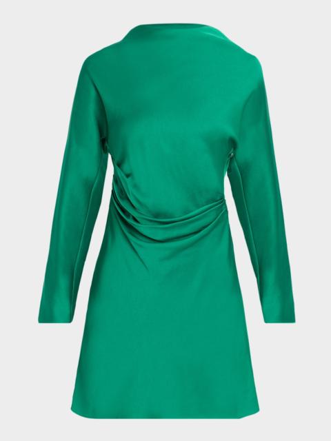 SIMKHAI Harpor Long-Sleeve Draped Satin Mini Dress