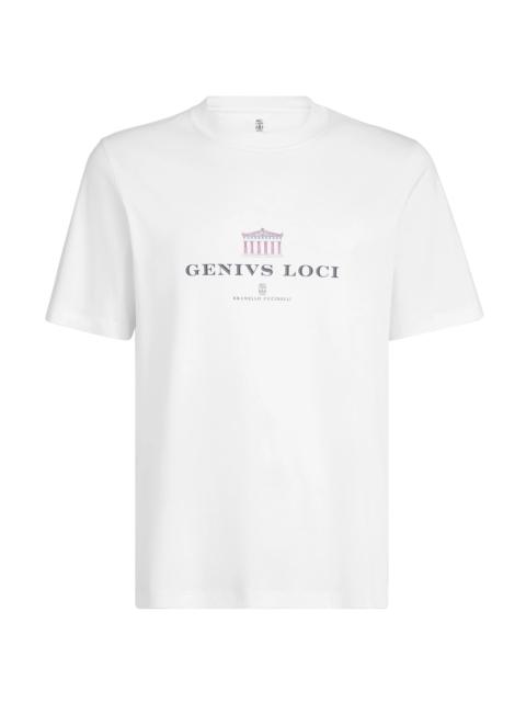 Brunello Cucinelli Men's Cotton Jersey Crew-Neck T-Shirt with Print - White