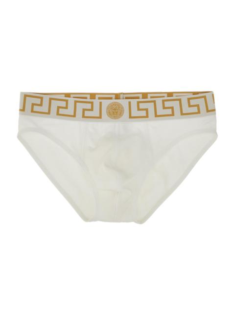 VERSACE Men's Medusa Key Jersey Briefs - White Greek Gold
