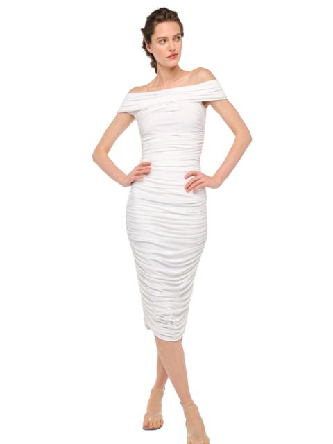 NORMA KAMALI COWL NECK SHIRRED DRESS