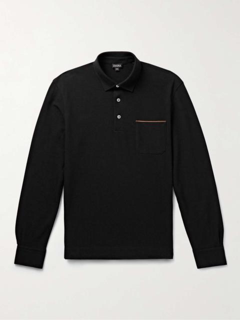 ZEGNA Slim-Fit Suede-Trimmed Cotton-Piqué Polo Shirt