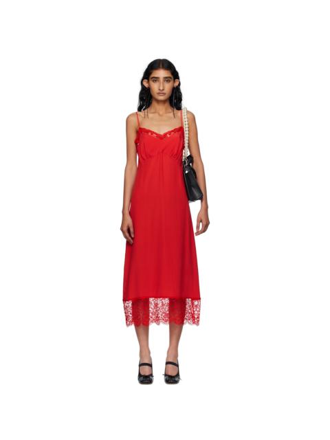 Simone Rocha Red Deep Lace Trim Slip Midi Dress