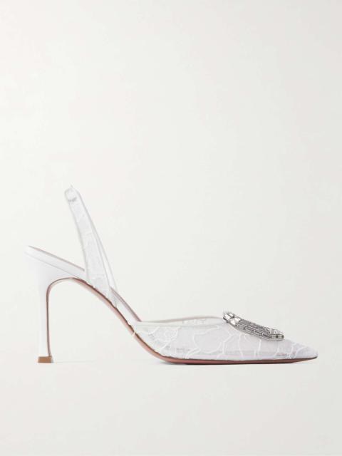 Amina Muaddi Camelia crystal-embellished lace slingback pumps White