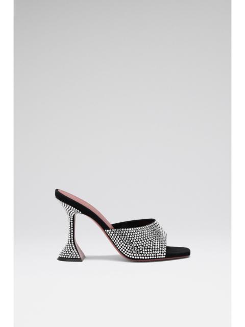 Amina Muaddi LUPITA CRYSTAL SLIPPER BLACK SUEDE AND WHITE CRYSTALS