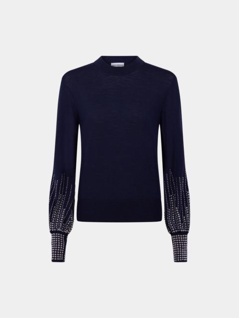 rabanne NAVY STUD-CUFFS WOOL JUMPER