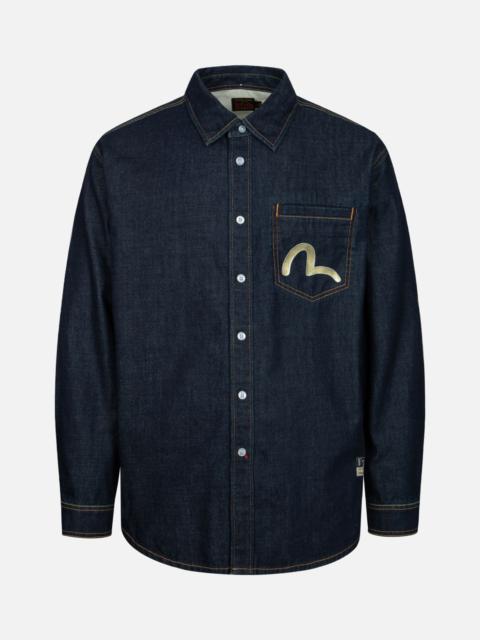 EVISU KAMON STITCHING AND THE GREAT WAVE DAICOCK PRINT RELAX FIT DENIM SHIRT