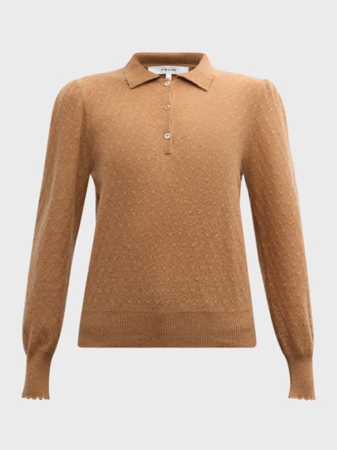 Scalloped Cashmere Polo Sweater