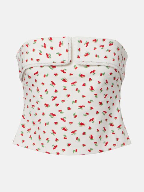 POSSE Ebony printed strapless cotton-blend top