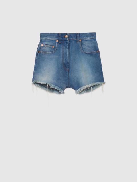 GUCCI Washed denim shorts with Gucci cherry