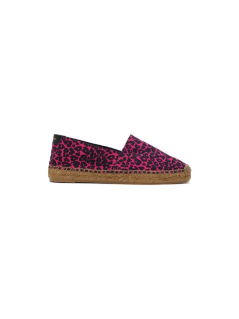 SAINT LAURENT Pink & Black Babycat-Print Embroidered Espadrilles