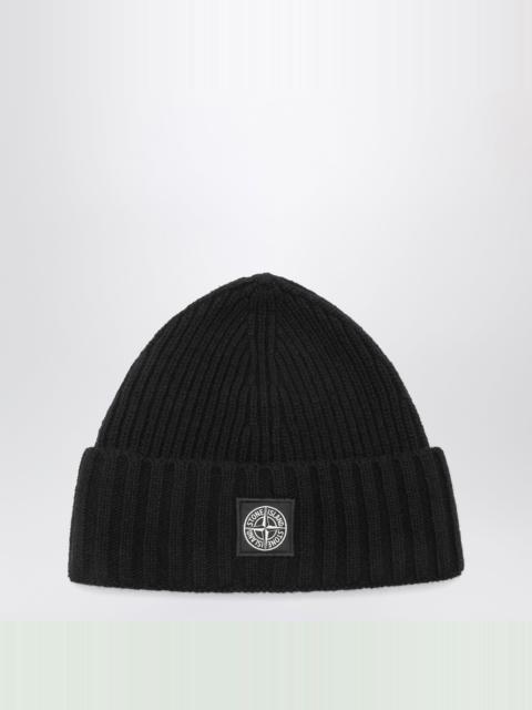 Stone Island Black wool-blend beanie with logo patch