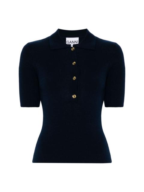 ribbed-knit wool polo shirt