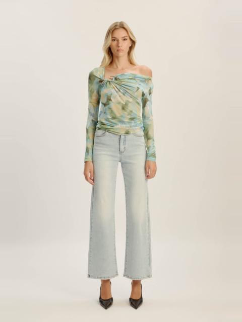 BARDOT Marisol Asymmetric Mesh Top In Green Floral