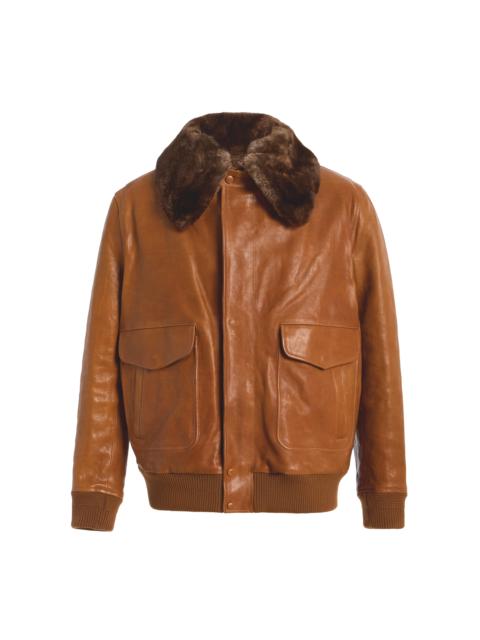 GABRIELA HEARST Grant Bomber Jacket in Cognac Vachetta Leather with Recycled Fur Collar
