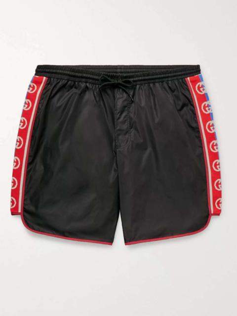 GUCCI Slim-Fit Mid-Length Logo Webbing-Trimmed Swim Shorts