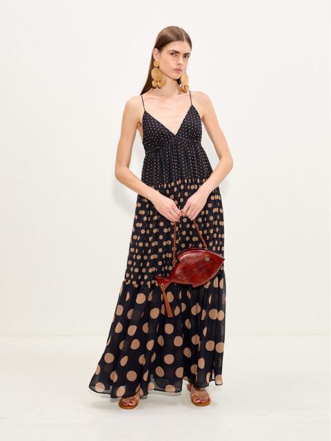 SIMONMILLER Romi Chiffon Maxi Dress In Black/Tan Polka Dot