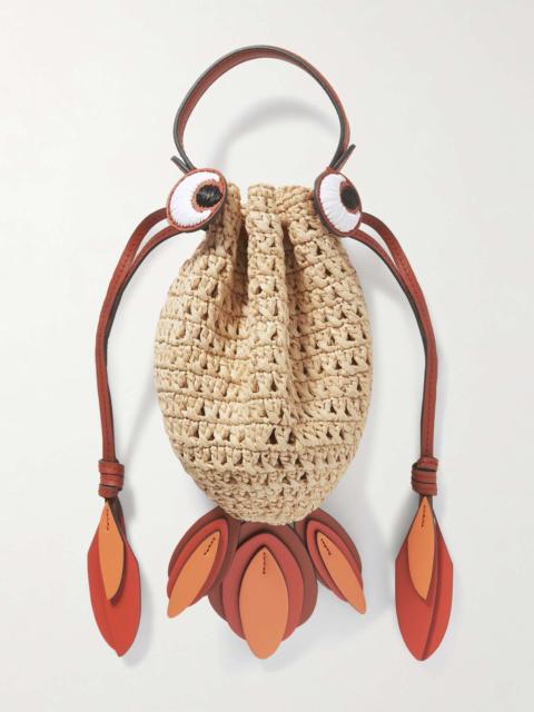 Anya Hindmarch Goldfish leather-trimmed embroidered raffia shoulder bag