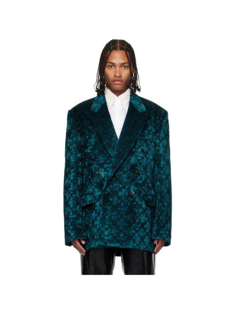 Dries Van Noten Blue & Black Jacquard Blazer