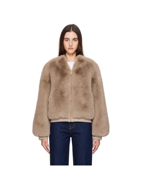 The Frankie Shop Taupe Senna Collarless Faux-Fur Jacket
