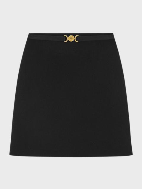Medusa-Belt Double Wool Crepe Stretch Mini Skirt