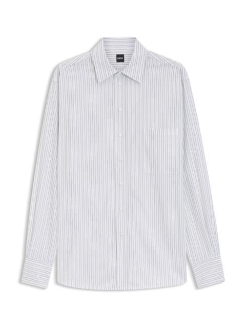 BOSS RELAXED-FIT BLOUSE IN STRIPED COTTON POPLIN
