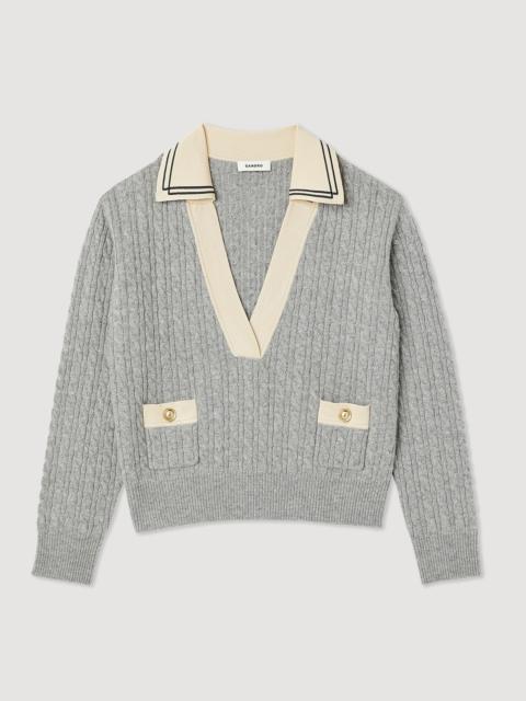 Sandro Cable knit sweater with low neckline