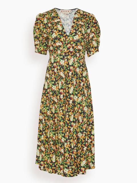 Marni Short Sleeve V-Neck Midi Dress in Black