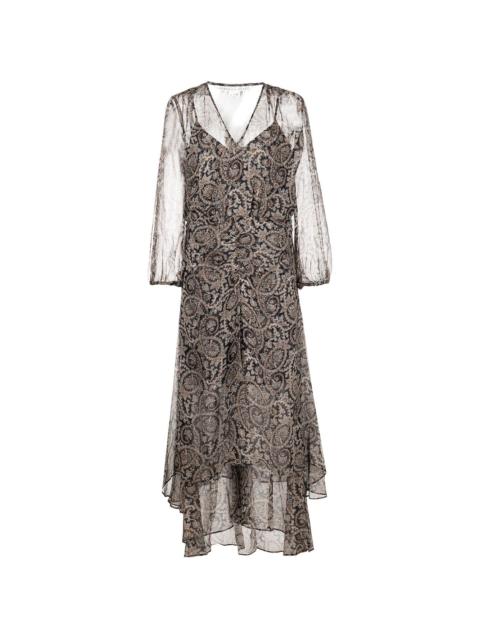 paisley-print layered silk dress