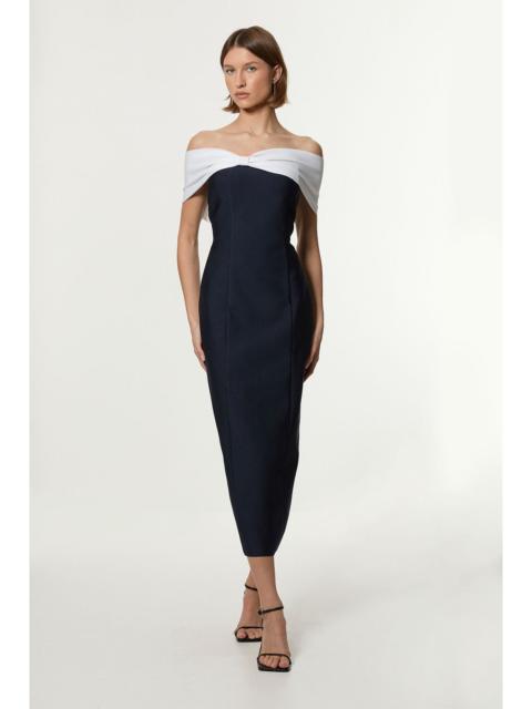 KAREN MILLEN Bandage Bandeau Contrast Knitted Midi Dress