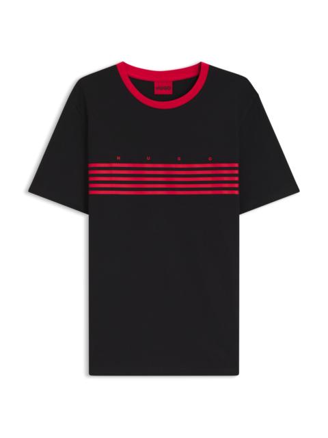 HUGO COTTON T-SHIRT WITH PRINTED STRIPES