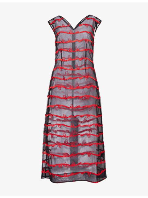 Simone Rocha Ripple Embroidered Mesh Midi Dress