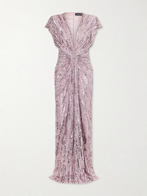 JENNY PACKHAM Zola Twisted Crystal-embellished Sequined Tulle Gown