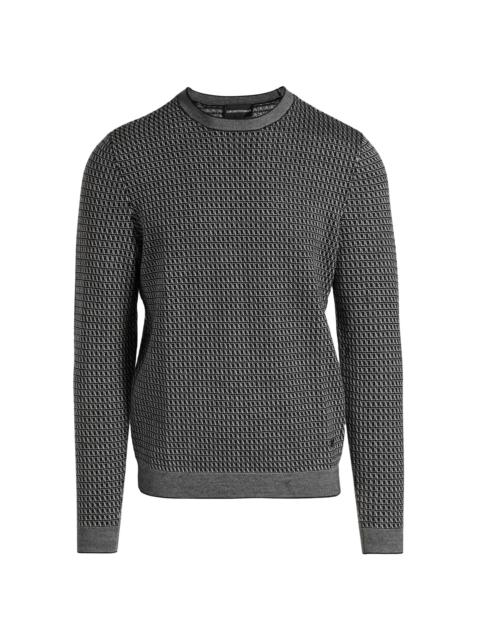 EMPORIO ARMANI Men's Geometric Virgin Wool Crewneck Sweater - Navy
