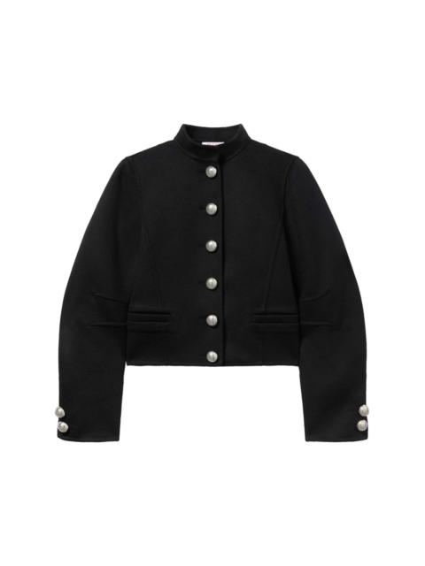 mock collar buttoned wool jacket