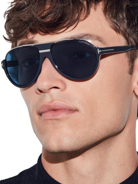 TOM FORD Men's 59MM Dimitry Pilot Sunglasses - Shiny Grey Blue