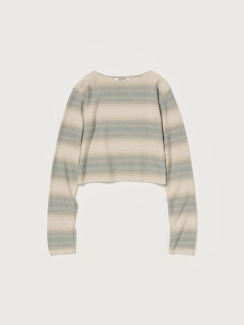 AURALEE COTTON SILK GRADIENT STRIPE KNIT BOAT NECK P/O