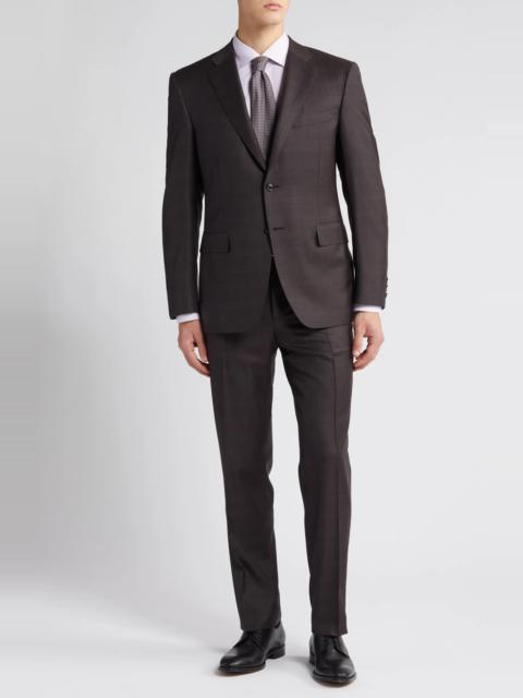 Canali Siena Regular Fit Brown Plaid Wool Suit