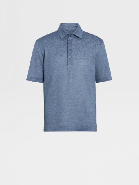 ZEGNA AVIO BLUE LINEN POLO SHIRT