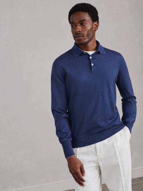 Virgin wool and cashmere polo-style lightweight sweater