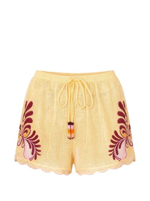 FARM RIO floral embroidered scalloped shorts