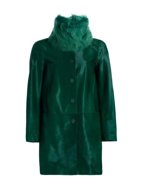GIORGIO ARMANI Women's Shearling-Trim Calf Hair Slim-Fit Coat - Green