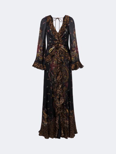 Etro Printed ruched silk maxi dress